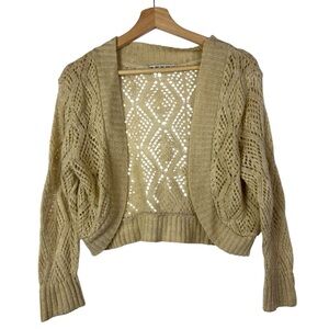 212 New York Light Brown Y2K Open Knit Cropped Cardigan Sweater S